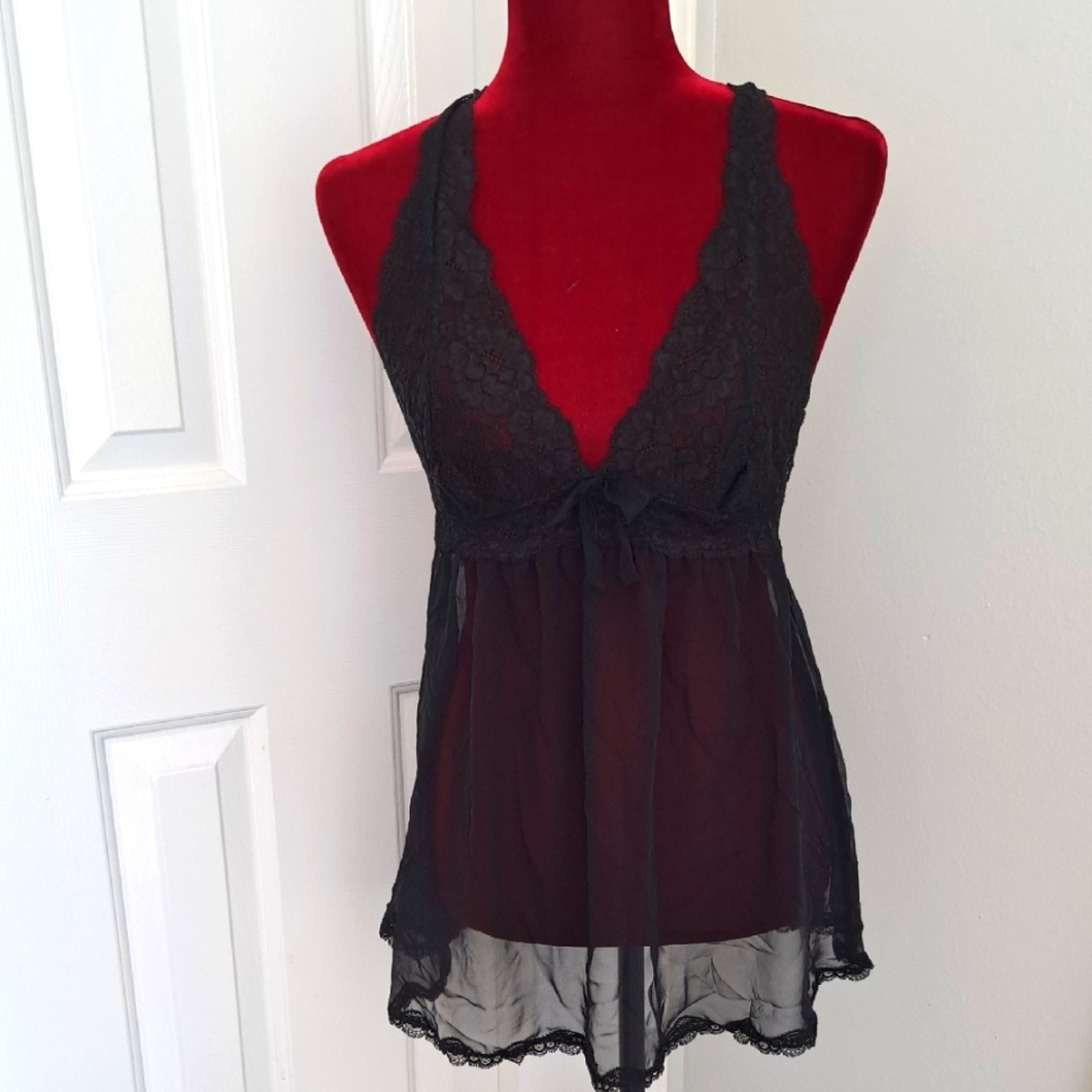 Victoria's Secret Black Sheer Lace Chemise